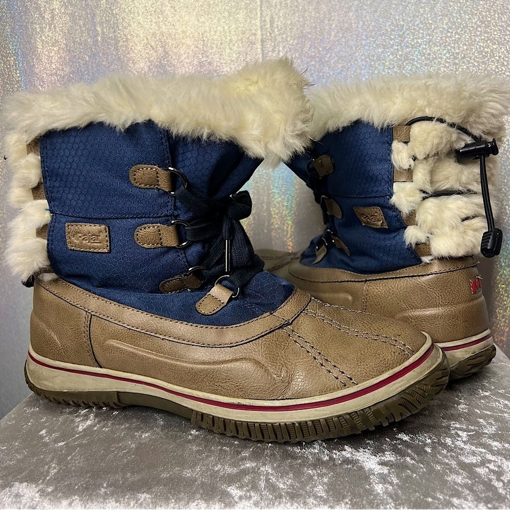 Pajar ice pick winter boots blue cream tan brown black furry fuzzy fur faux